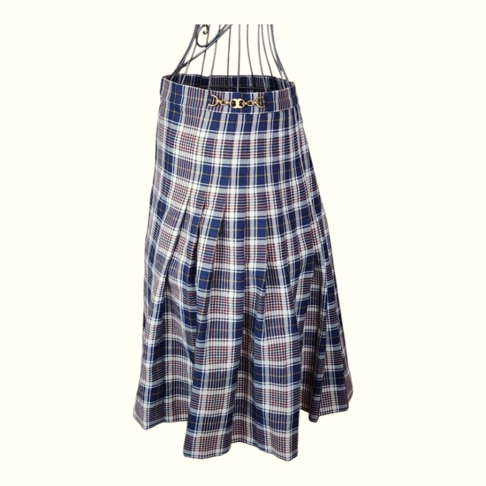 Tory Burch Plaid A-Line Skirt Size 14 Gold Chain Logo Preppy Academia Fall - Picture 5 of 11
